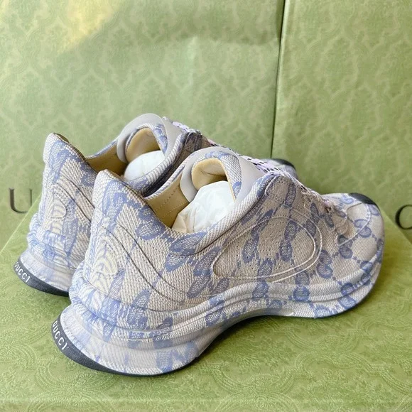Gucci Monogram Run Runner GG Logo Sneaker Beige Blue Mens UK 8 US 8.5